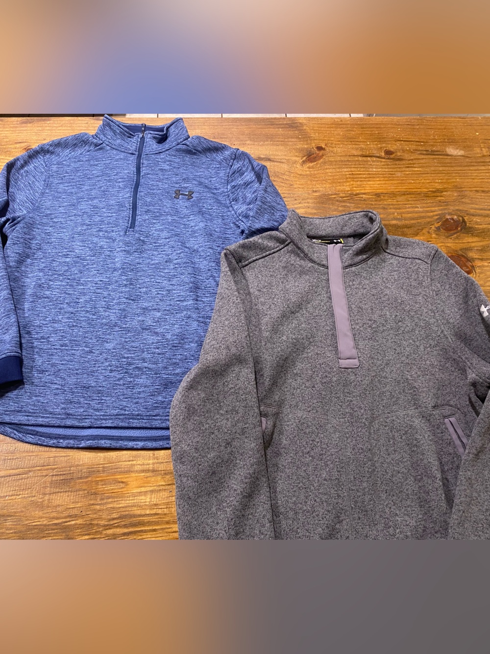Lot of 2 Under Armour Men’s Quarter-Zip Sweaters - Blue & Gray Size Medium
